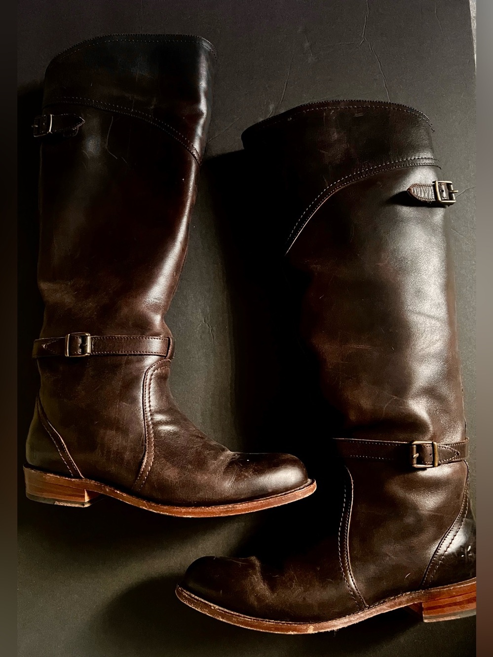 Frye Dorado Size 7 Tall Leather Riding Boots - Dark Brown